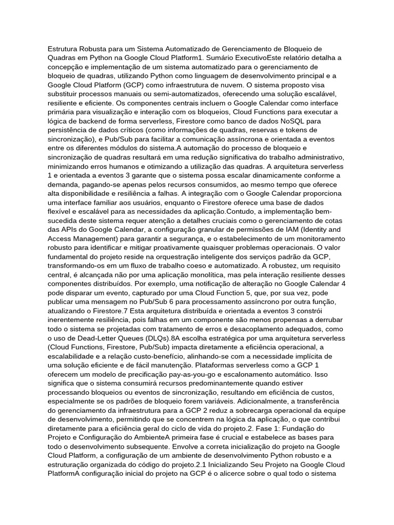 Sistema Automatizado de Gerenciamento de Quadras em GCP | PDF | Python ...