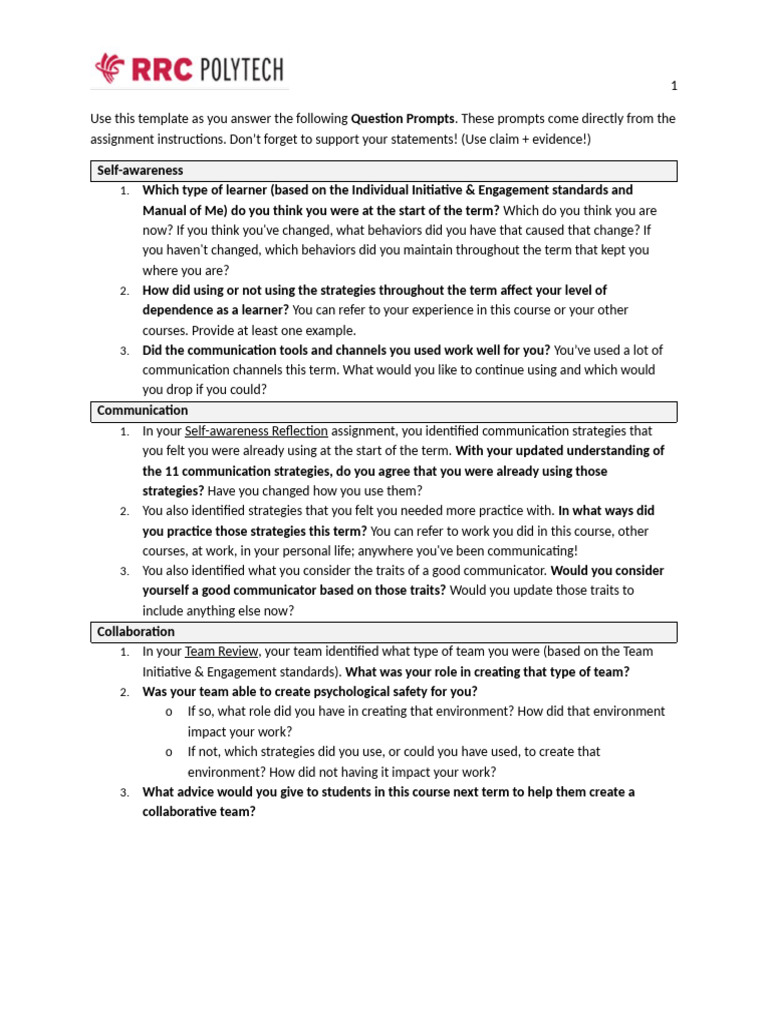 7.1 Final Reflection Template | PDF | Communication | Learning