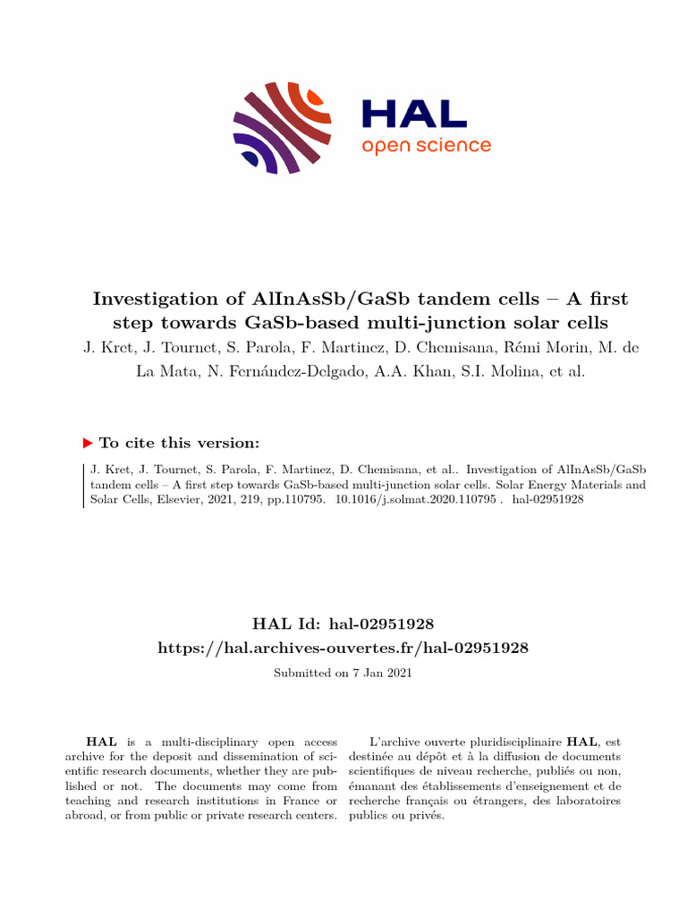 AlInAsSb/GaSb Tandem Solar Cell Study | PDF | Solar Cell | Transmission ...