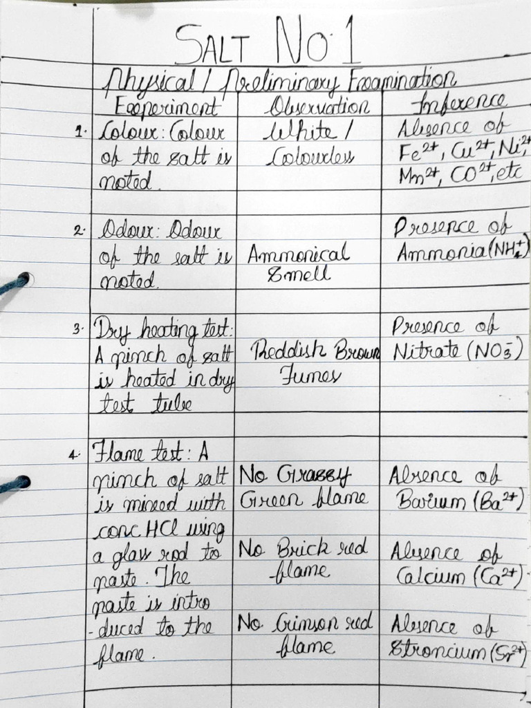 Chemistry Practical Salt 1 - Check 25-09-24 | PDF