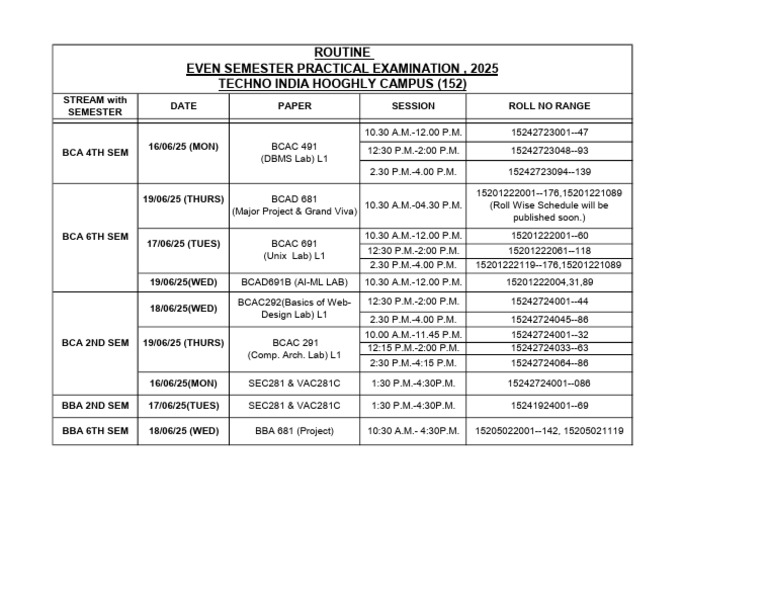Lab Routine Even Sem, 25 - 152 | PDF