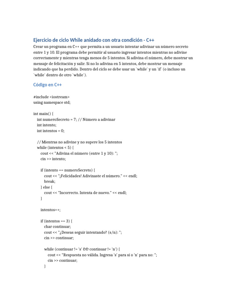 Ejercicio While C++ | PDF