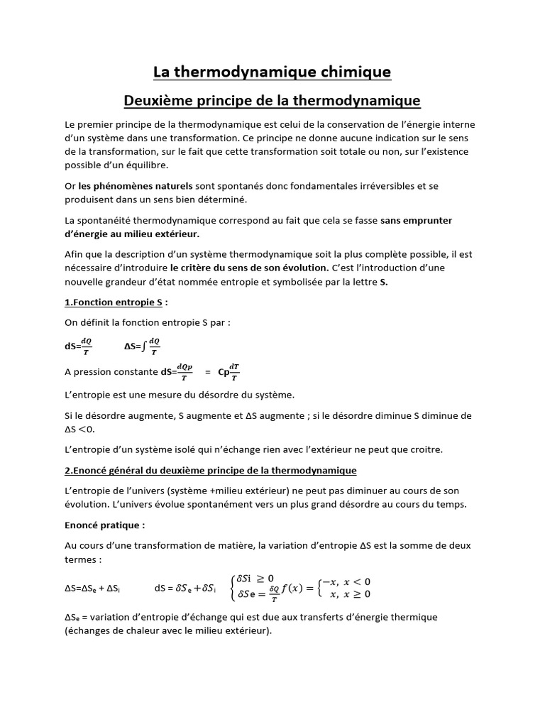 Thermodynamique et Entropie en Chimie | PDF | Thermodynamique | Entropie