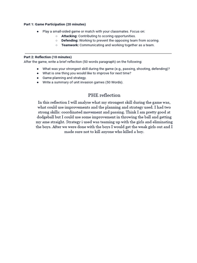 Invasion Game Participation and Reflection | PDF