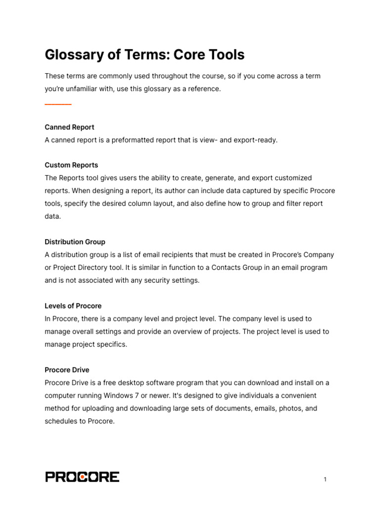 Glossary of Terms - Core Tools Course | PDF
