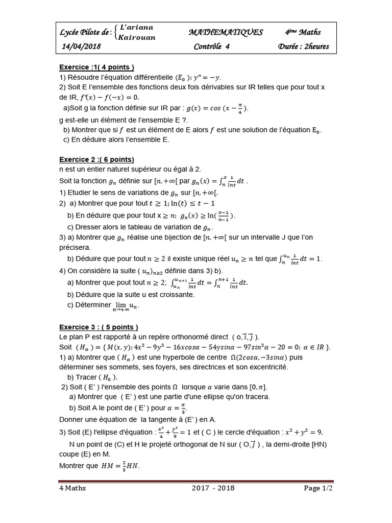 Contrôle de Mathématiques 4ème - 2018 | PDF | Ellipse | Objets ...