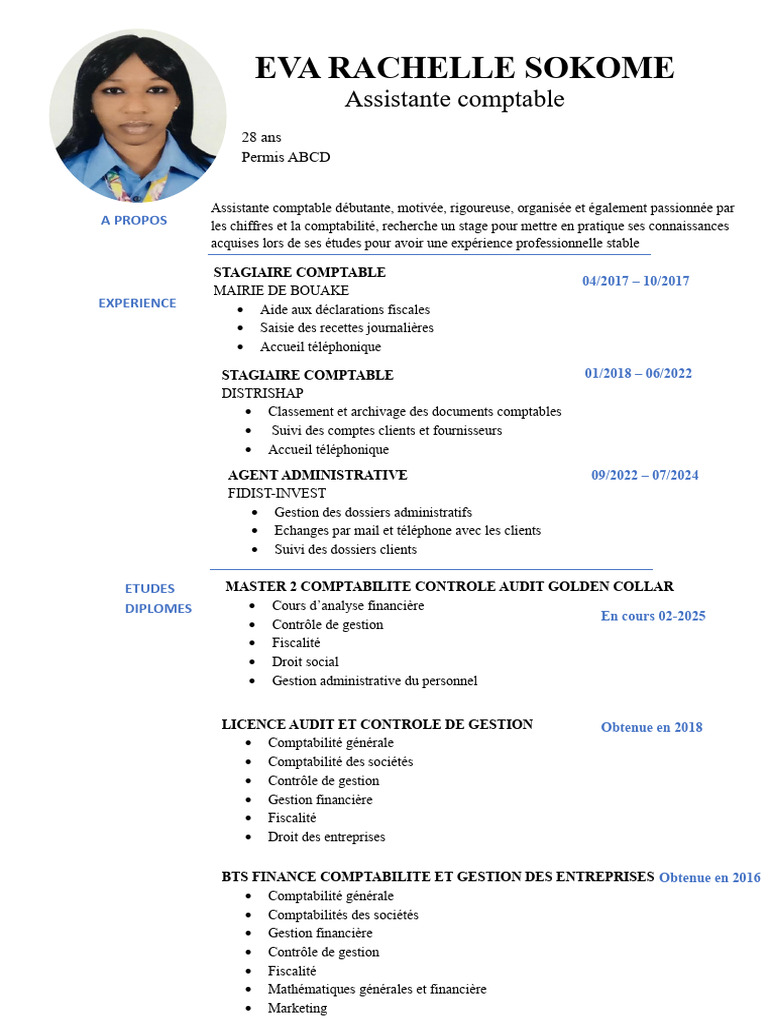 CV d'Eva Rachelle Sokome, Assistante Comptable | PDF | Comptabilité ...