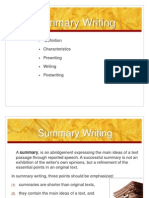 Summary Writing: Characteristics Prewriting Writing Postwriting