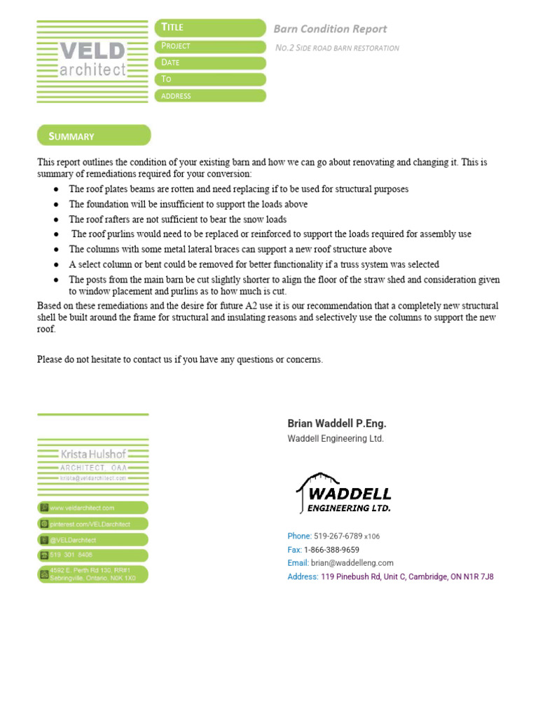 LCC EXample Barn Condition Report | PDF | Framing (Construction) | Roof