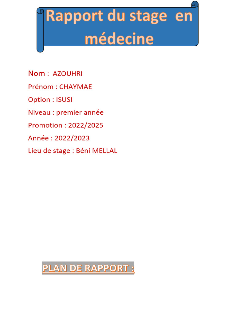 Rapport de stage en cardiologie 2023 | PDF | Allaitement | Sciences de ...