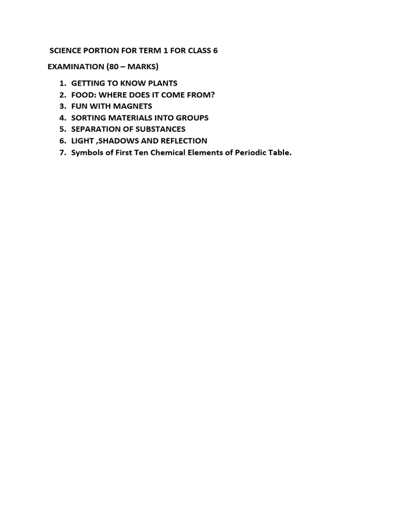 Science Portion For Term 1 For Class 6 | PDF