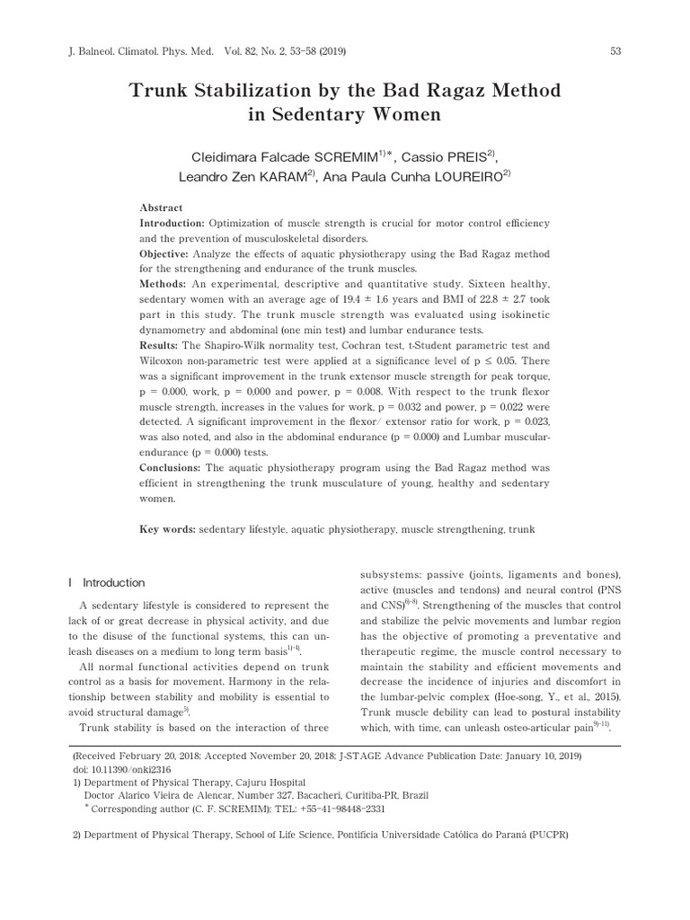 Trunk Stabilization by the Bad Ragaz Method in Sedentary Women | PDF ...