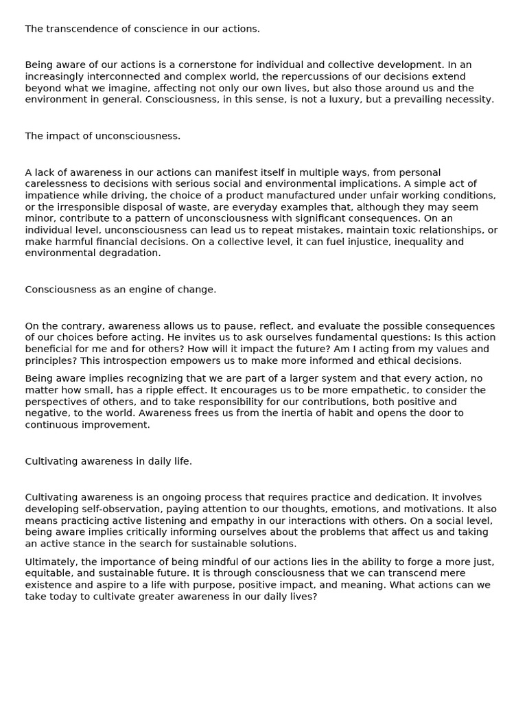 The Transcendence of Conscience in Our Actions | PDF | Awareness ...