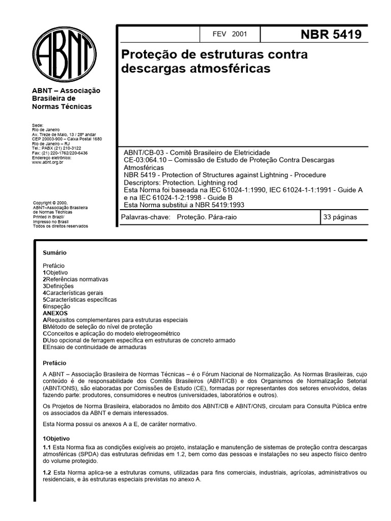 NBR 5419: Proteção Contra Raios | PDF | Relâmpago | Corrosão