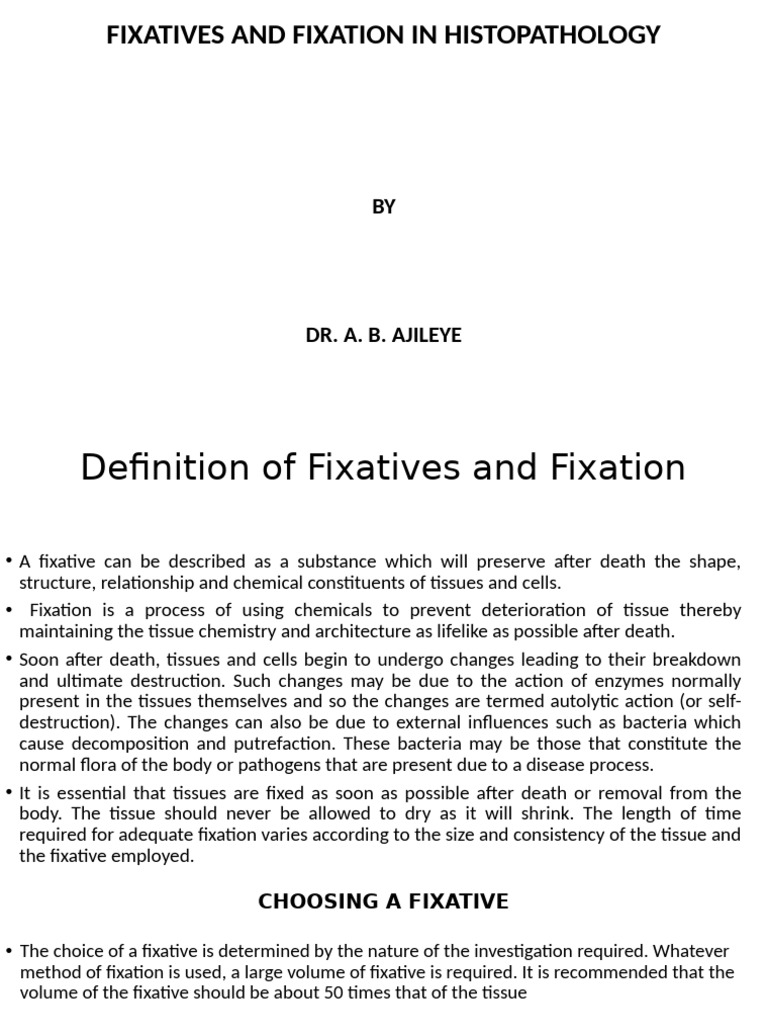 Fixatives Pigments and Tissue Processing | PDF | Fixation (Histology ...