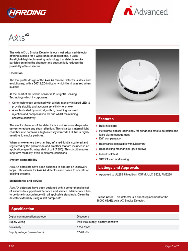 Axis AX UL Smoke Detector Overview | PDF | Light Emitting Diode | Sensor