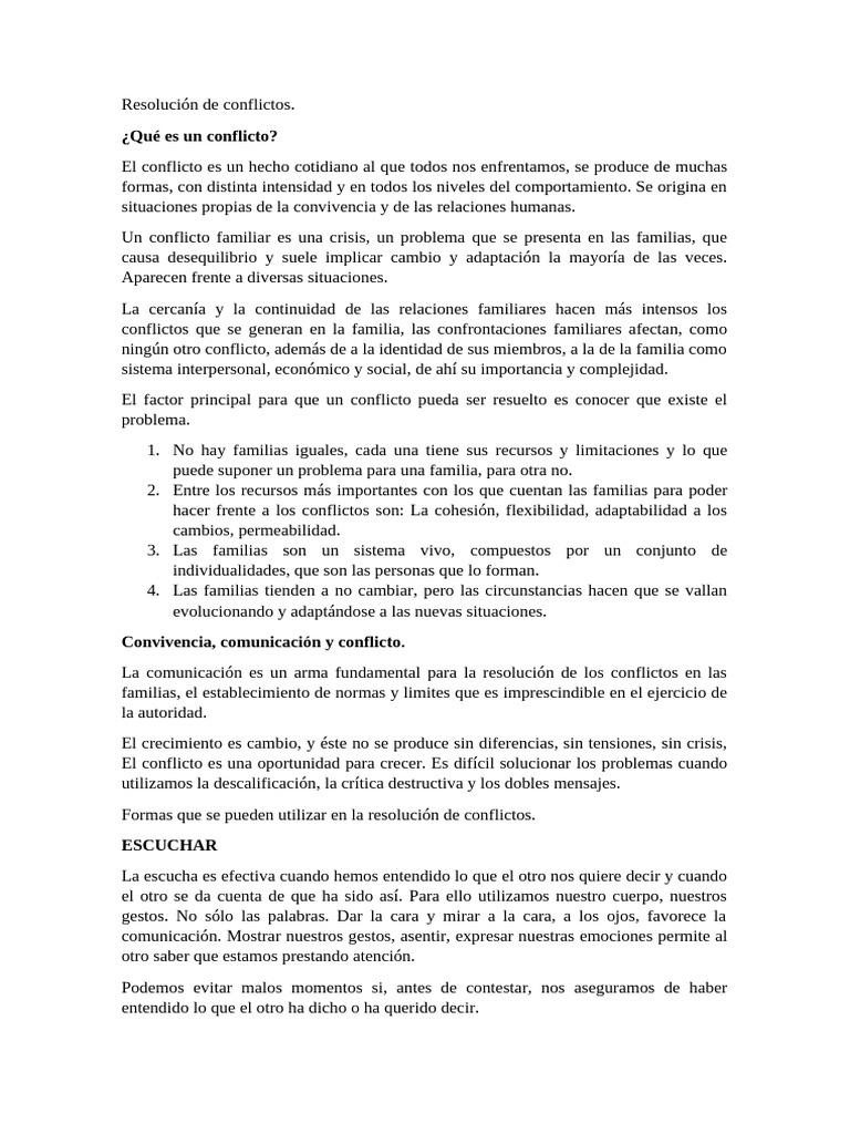 Resolución de Conflictos Familiares | PDF | Conflicto (proceso) | Las ...
