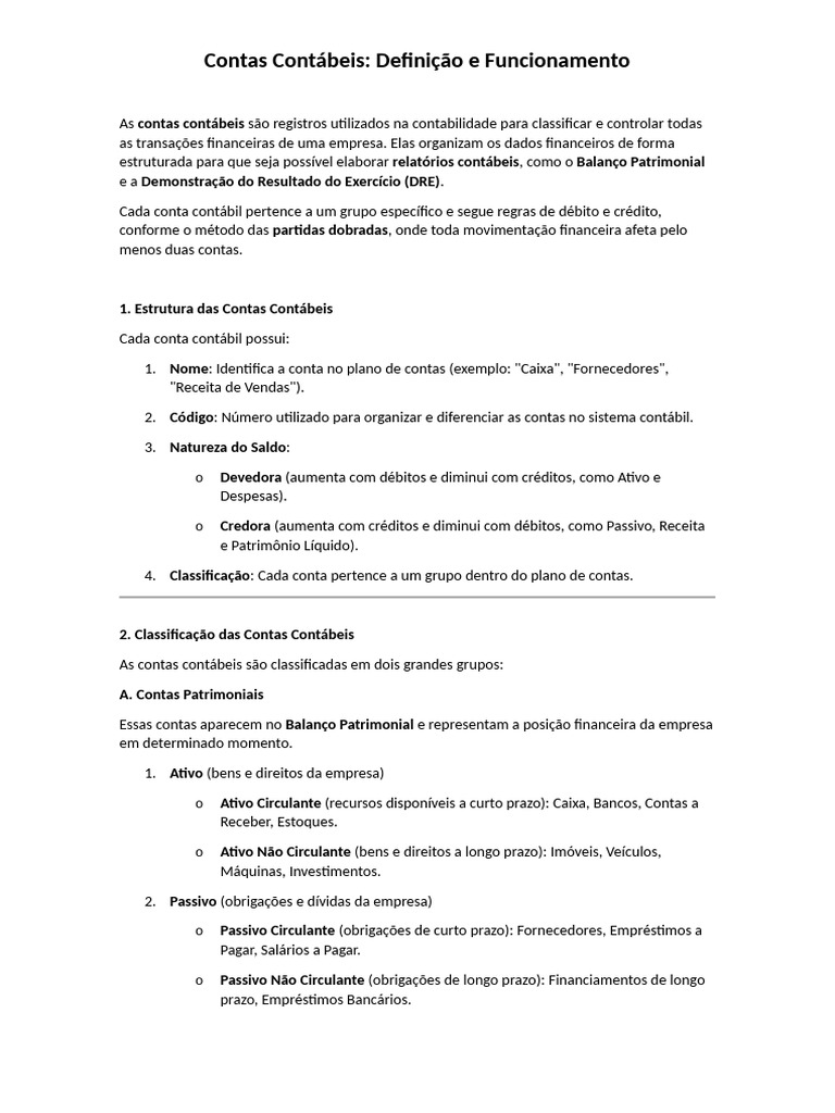 Contas Contábeis: Estrutura e Classificação | PDF | Contabilidade ...