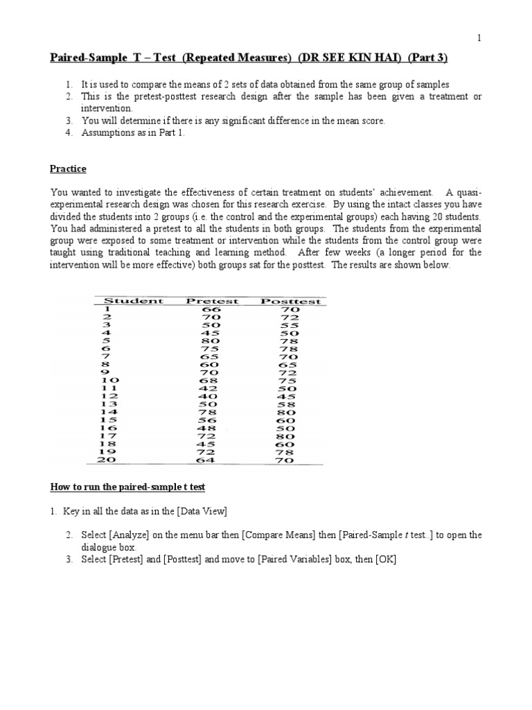 Paired - Sample T Test (Part 3) | PDF | Student's T Test | Research Design
