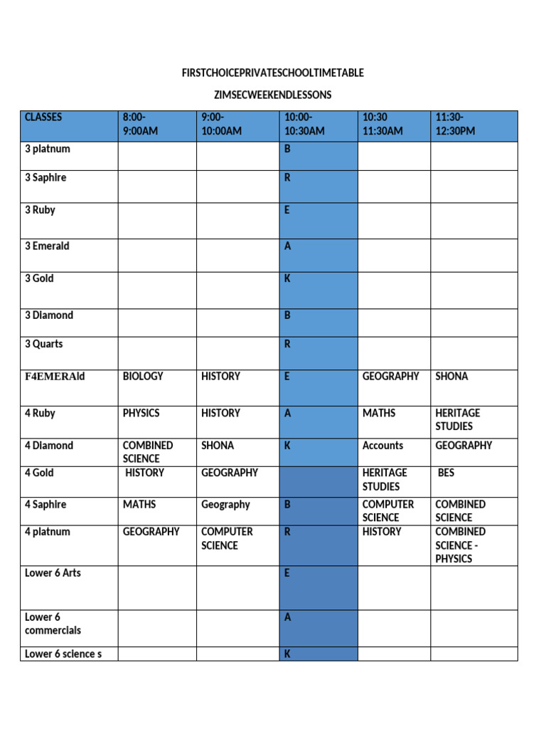 First Choice Private School Timetable | PDF