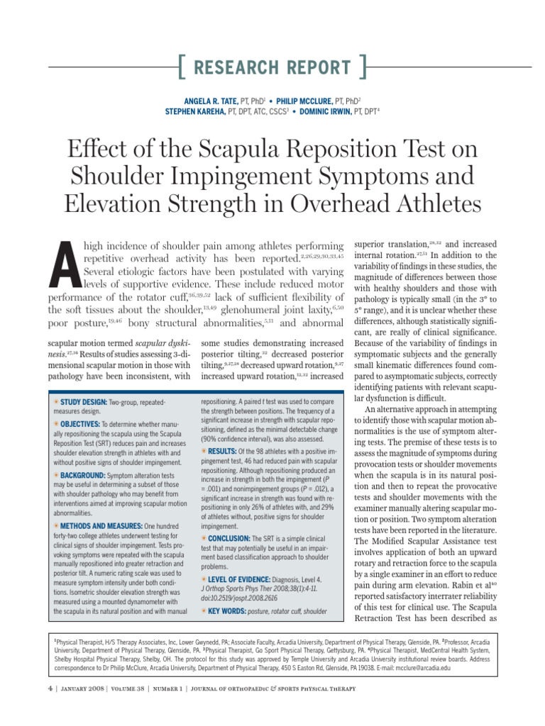 Scapula Reposition Test for Shoulder Pain | PDF | Shoulder ...