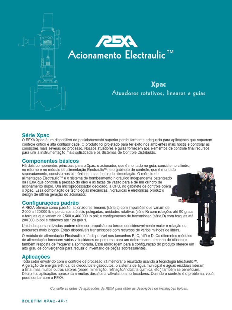 Atuadores REXA Xpac: Controle Preciso e Confiável | PDF | Bomba | Motores