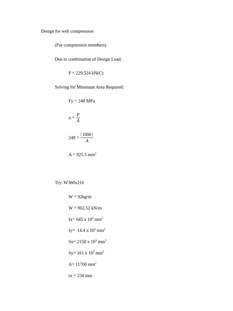 Web Compression Design Calculations | PDF