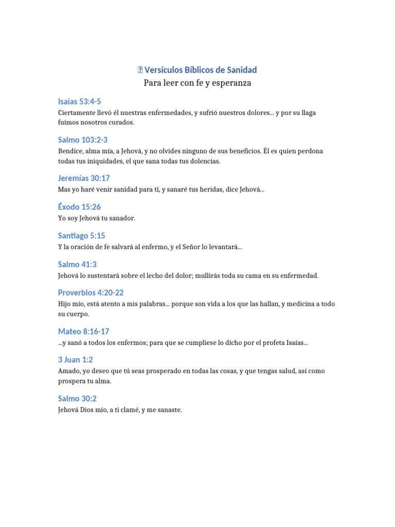 Versículos Bíblicos de Sanidad y Oración | PDF
