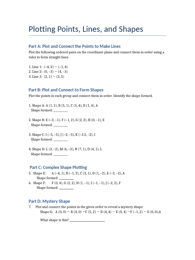 Ordered Pairs Lines Shapes Worksheet | PDF
