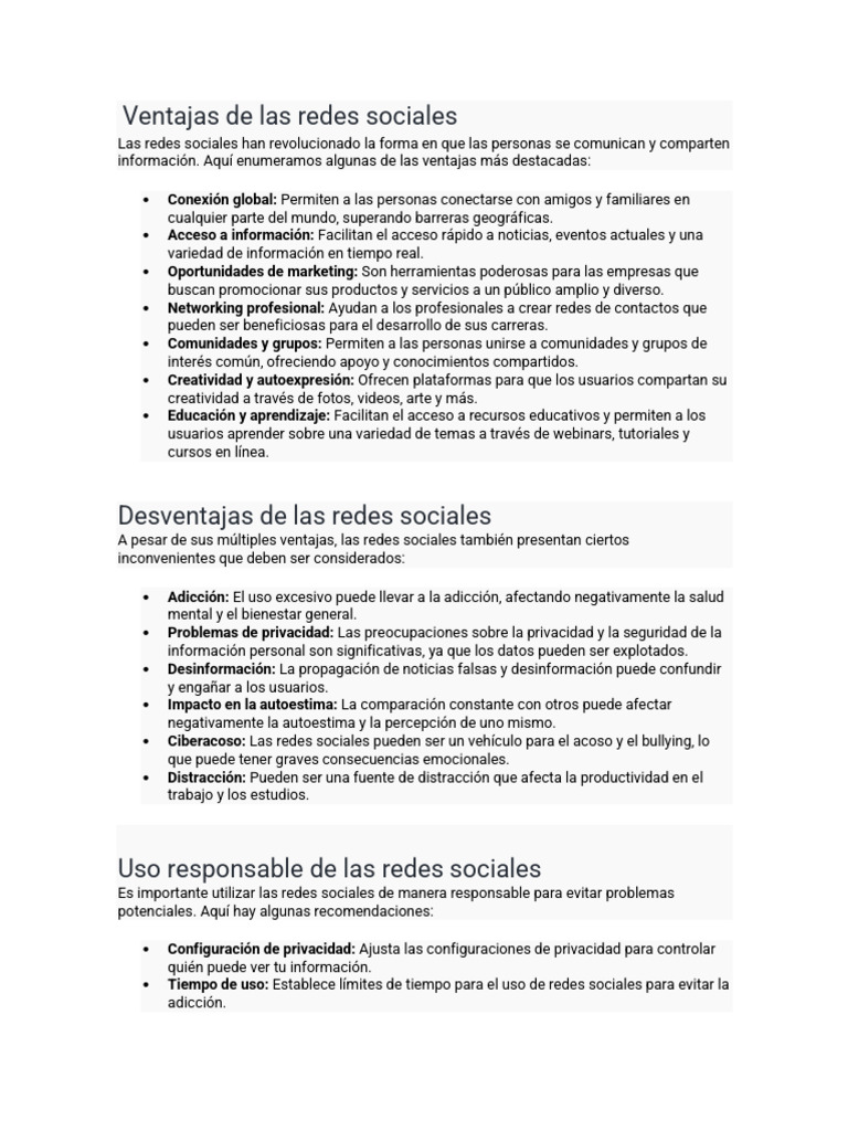 Ventajas y riesgos de las redes sociales | PDF | Servicio de redes ...