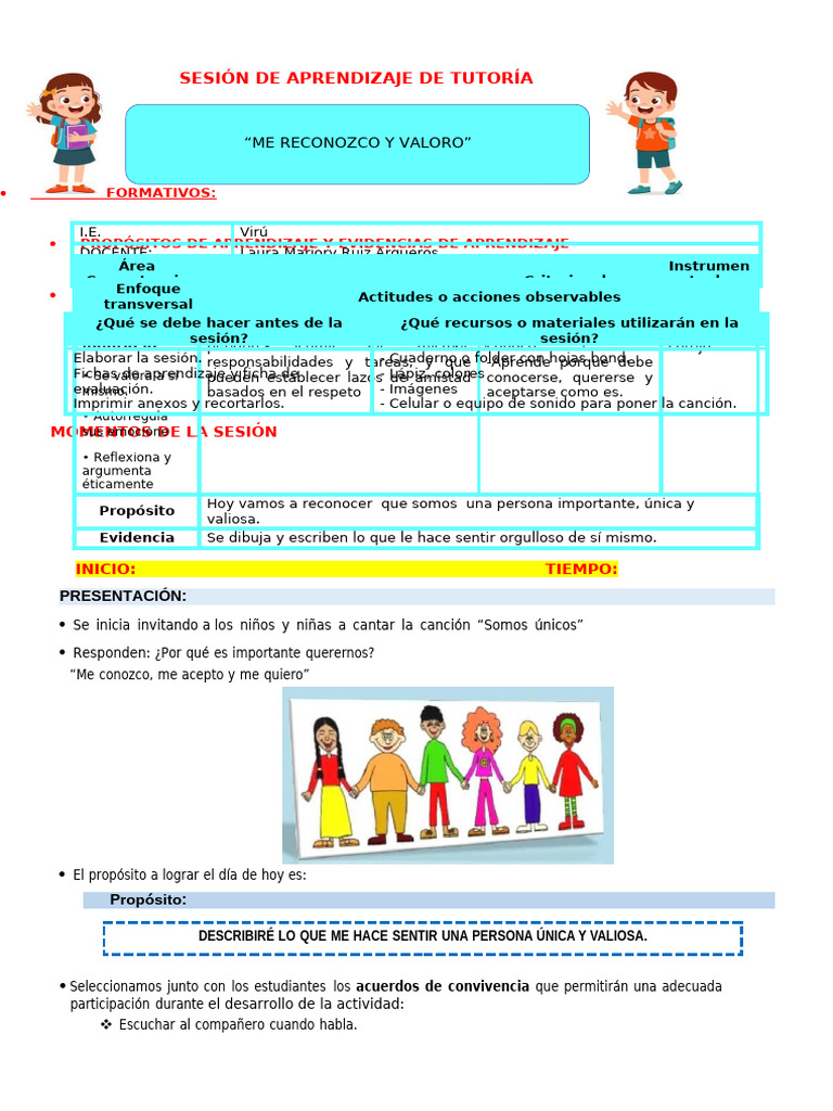 Sesion Tutoria 03 Me Reconozco y Valoro | PDF | Autoestima
