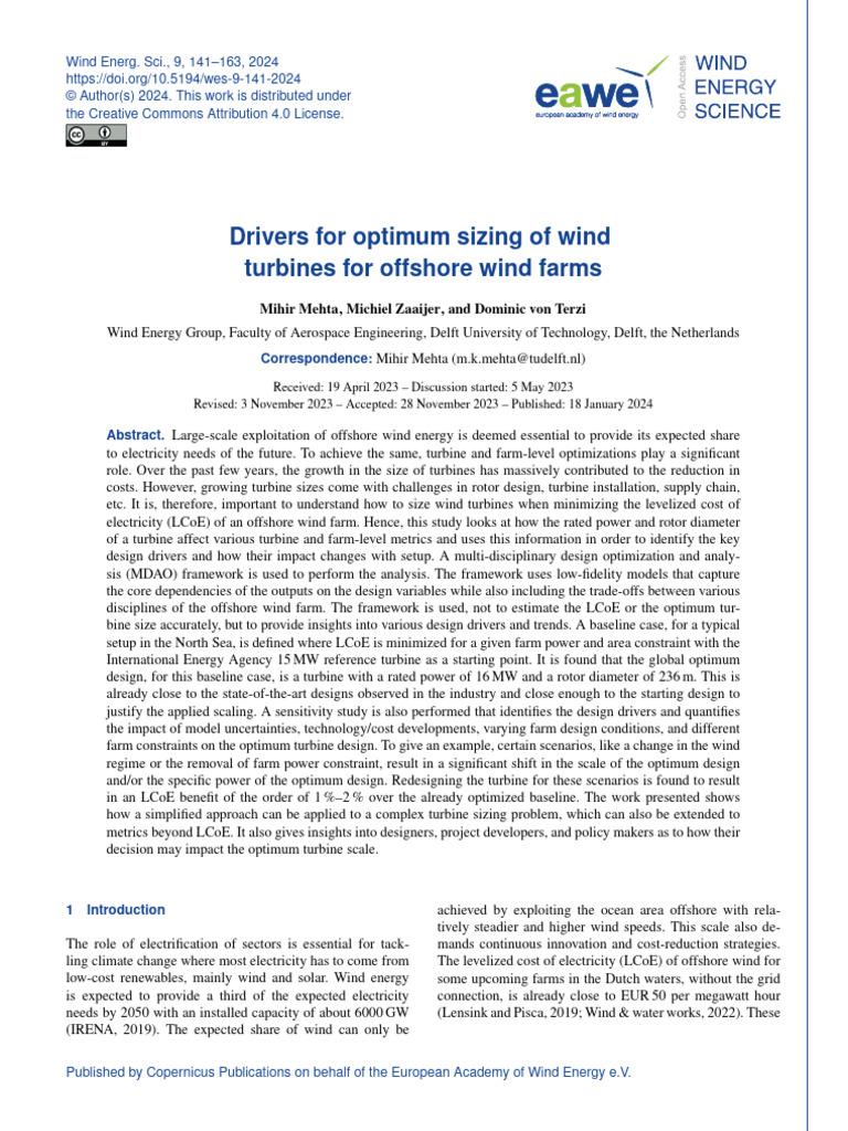 Drivers For Optimum Sizing of Wind | PDF | Wind Turbine | Wind Farm