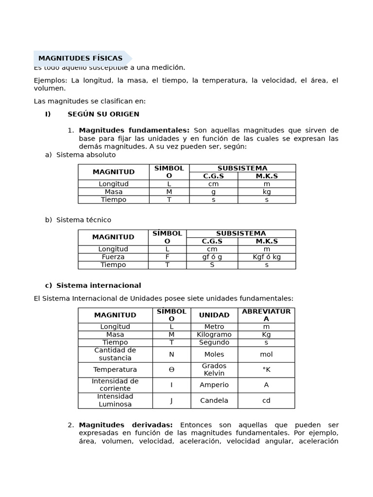 Clasificación de Magnitudes Físicas | PDF | Kilogramo | Sistema ...