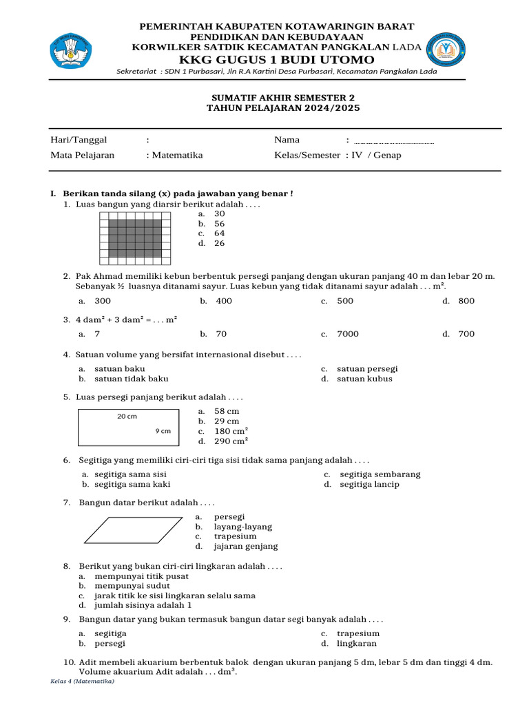 Soal Matematika Kelas 4 Semester 2 | PDF
