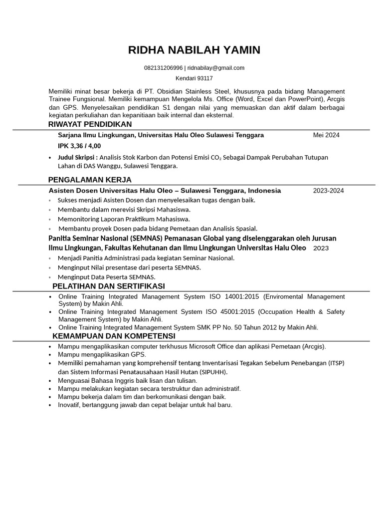 Management Trainee Fungsional-Ridha Nabilah Yamin | PDF