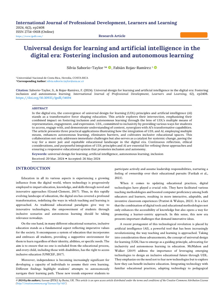 UDL and AI: Enhancing Inclusive Learning | PDF | Learning | Artificial ...