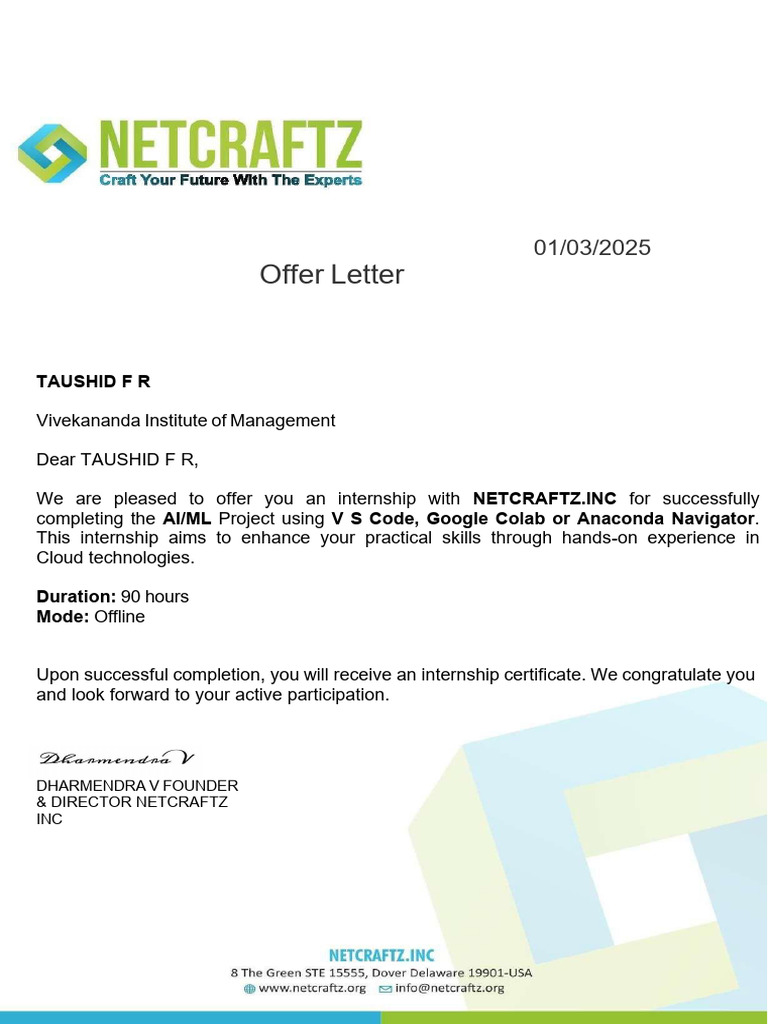 Internship Offer Letters for Cloud Projects | PDF | Cloud Computing ...