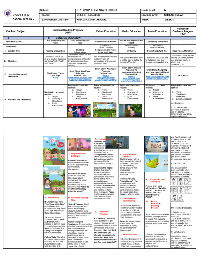 DLL Catch Up Friday Week 3 | PDF | Learning | Reading Comprehension