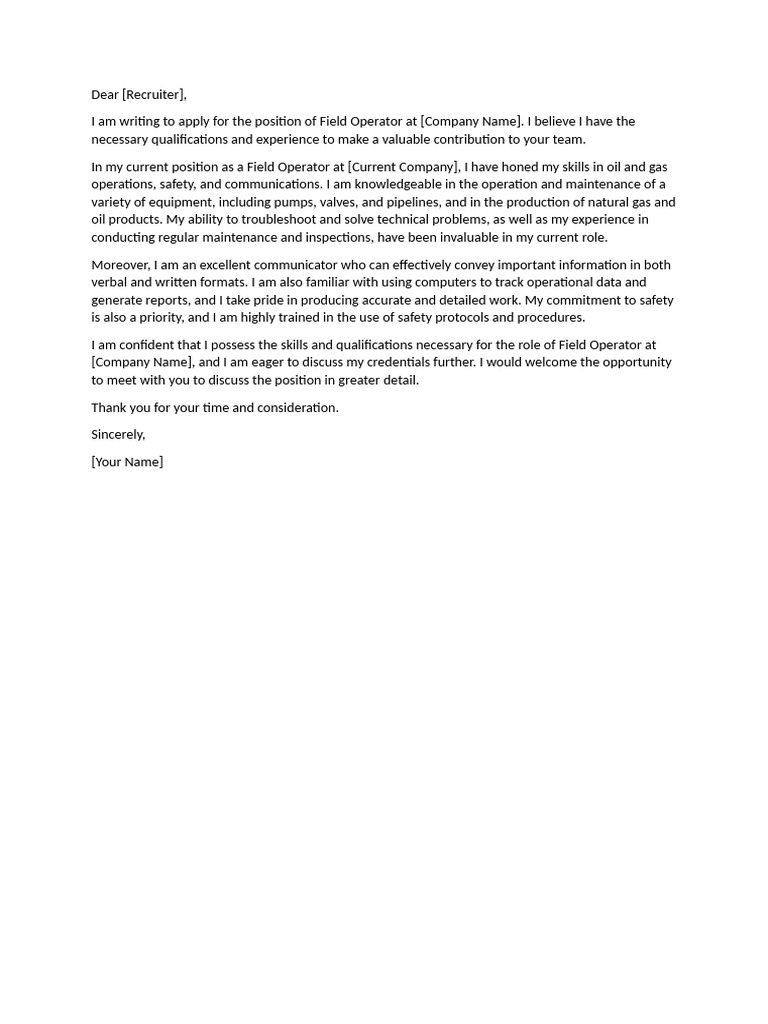 Field Operator Application Letter | PDF