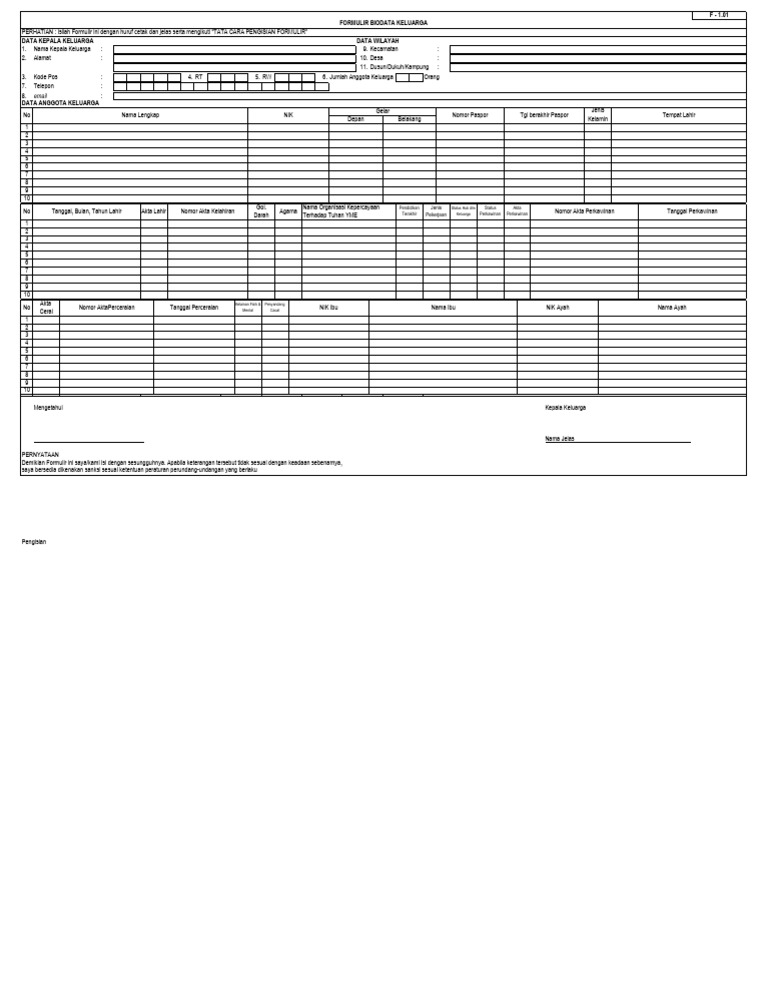Formulir Biodata Keluarga F-1.01 | PDF