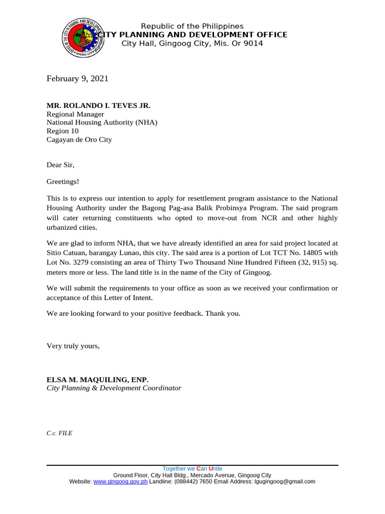 Gingoog City Resettlement Program Proposal | PDF