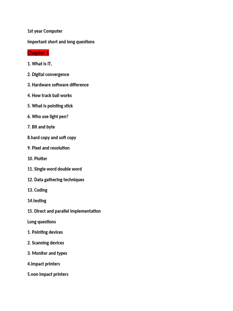 1st Year Computer Key Concepts Guide | PDF