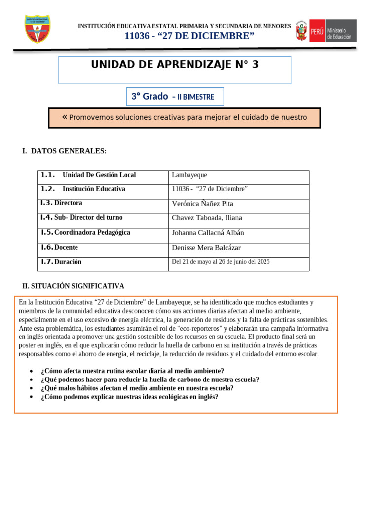 Unidad 3 - 3ro Sec - 2 | PDF | Idioma en Inglés | Aprendizaje