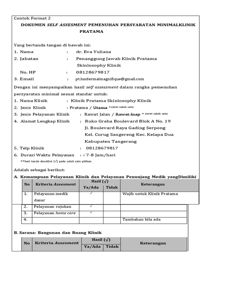 Contoh Self Assessment Klinik Pratama | PDF