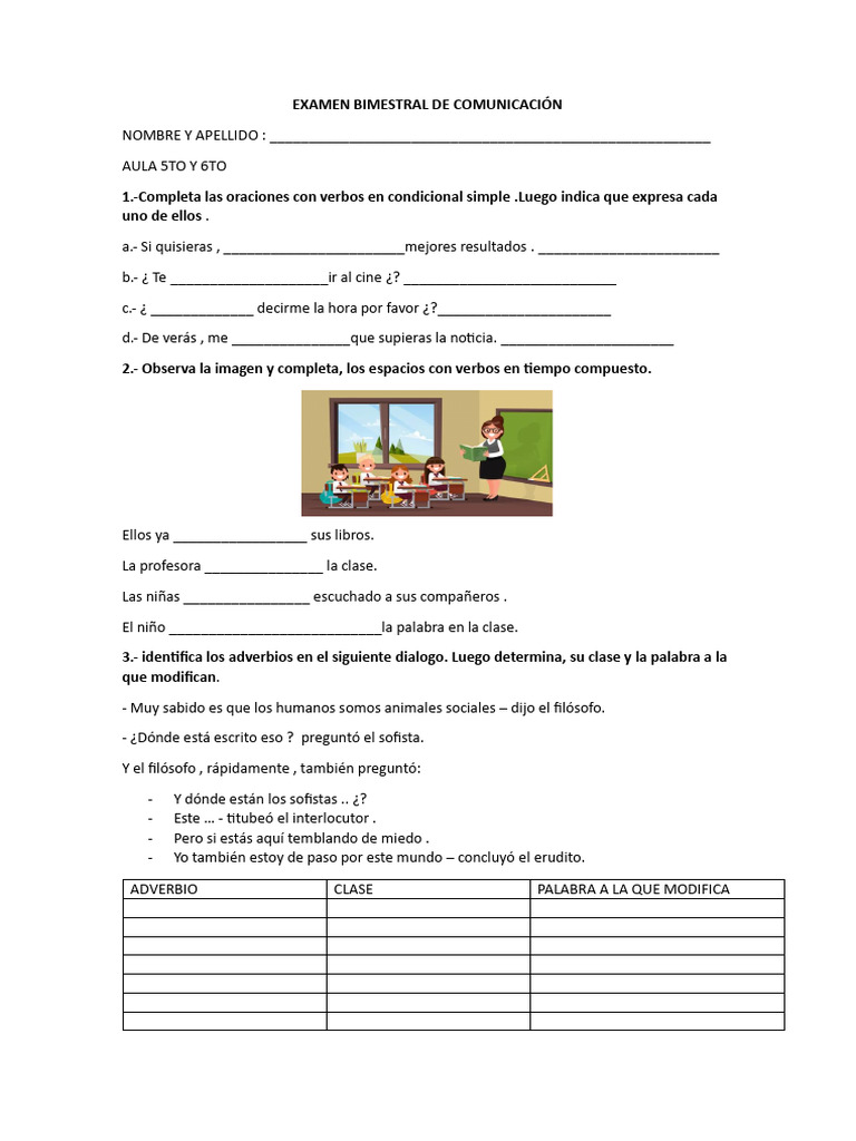 Examen Bimestral de Comunicación 5to y 6to | PDF