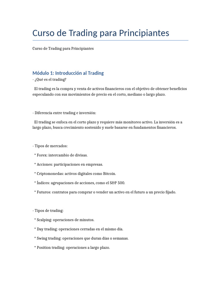 Curso de Trading para Principiantes | PDF | Comerciante (Finanzas ...