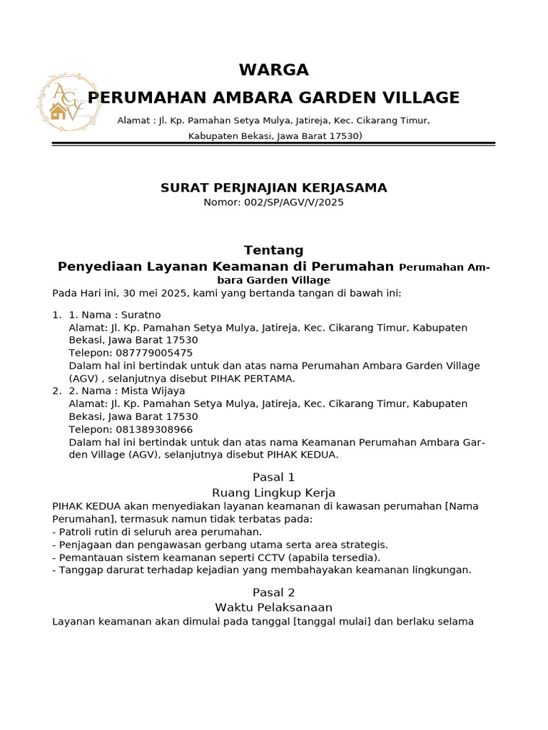 Kerjasama Keamanan Ambara Garden Village | PDF