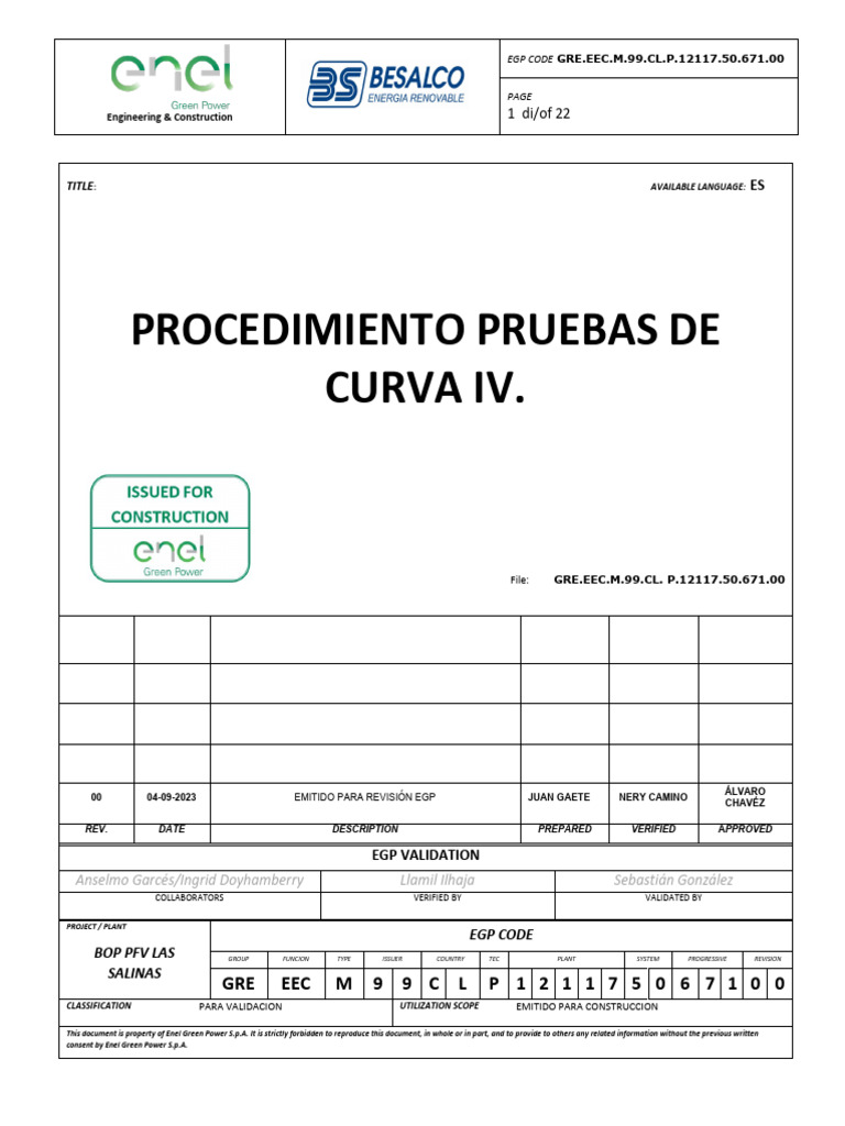 GRE - EEC.M.99.CL.P.12117.50.671.00 Pruebas de Curva IV | PDF ...