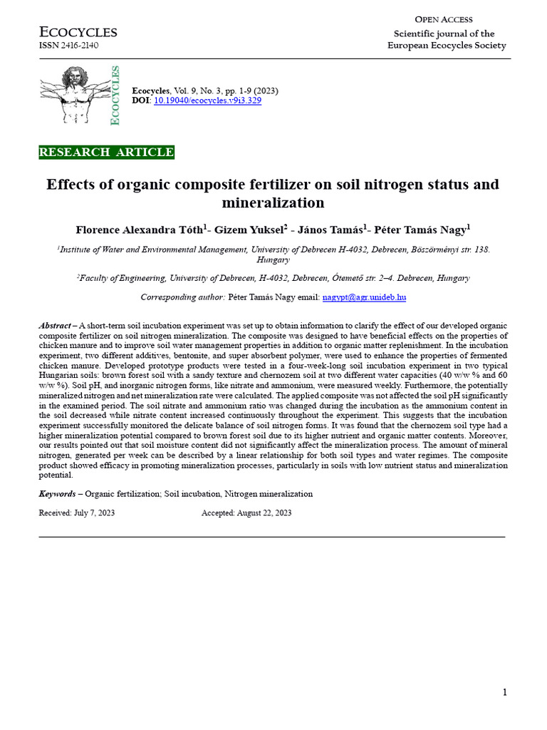 Effects of Organic Composite Fertilizer On Soil Ni | PDF | Soil | Manure