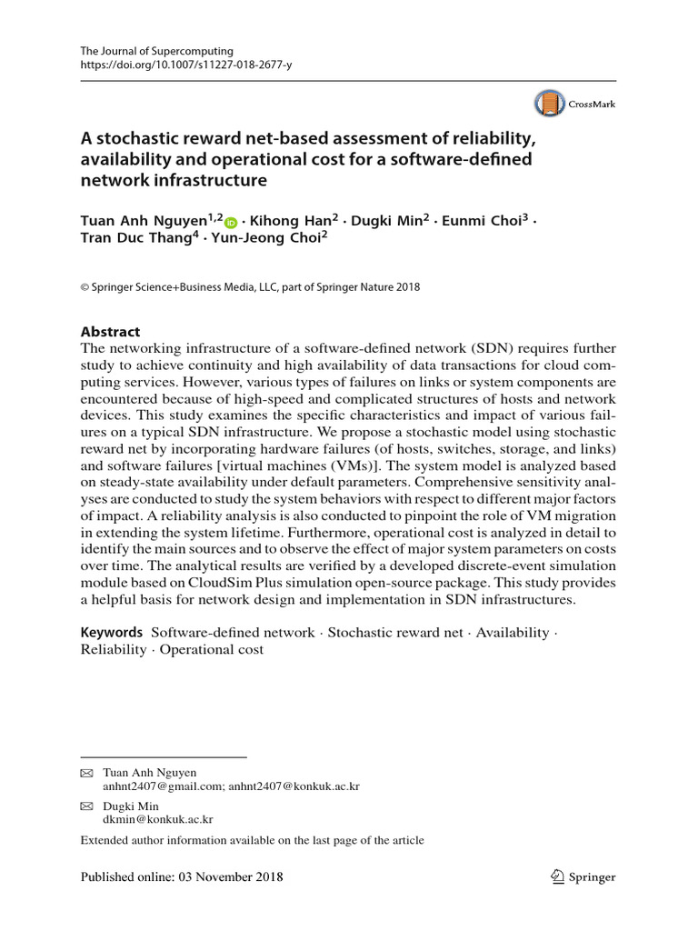 SDN Reliability and Cost Analysis Model | PDF | Reliability Engineering ...